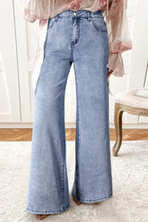 Front view light blue wide leg flare jeans – Voguelle