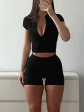 Front view 2-Piece Crop Top and Shorts Set in black – Voguelle