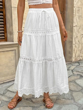 Front view of High Waist White Lace Trim Skirt on model – Voguelle