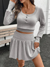Front view Elegant Light Gray ribbed knit co-ord set for women – Voguelle