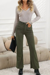 Front view of olive green with high waist fit – Voguelle