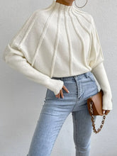 Front view of Mock Neck Ribbed Long Sleeve Sweater in white on model – Voguelle