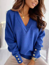Relaxed fit V-neck long sleeve sweatshirt in blue – Voguelle