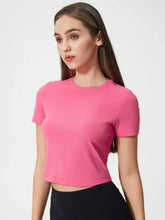 Side view pink round neck active T-shirt – Voguelle