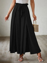 Black wide leg pants with bow tie detail – Voguelle