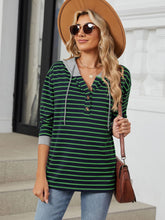 Button detail striped hoodie styled with jeans – Voguelle