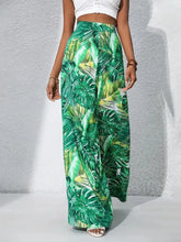 Front view of Floral Printed High Waist Wide Leg Pants in green – Voguelle