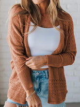 Front view of Open Front Knitted Cardigan with Eyelet Details in brown on model – Voguelle