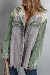 Green corduroy shacket front – Voguelle