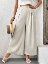 Front view beige wide leg slit pleated pants – Voguelle