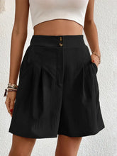 Front view of black high waist shorts with pockets – Voguelle
