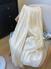 Front view of white mesh wide leg trousers on chair – Voguelle