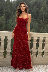 Close-up neckline detail Sequin Maxi Dress – Voguelle