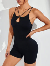 Side angle of Black Spaghetti Strap Crisscross Romper – Voguelle