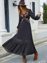 Front view of embroidered V-neck maxi dress in Rustty Dustty – Voguelle