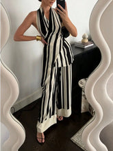 Front view striped halter neck pants set black white – Voguelle