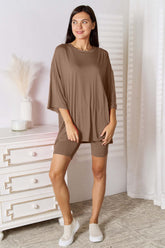 Brown oversized t-shirt dress front – Voguelle