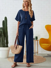 Front view of Stylish navy cotton two-piece everyday outfit – Voguelle