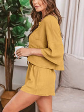 Relaxed fit waffle knit cropped top with loose shorts in mustard yellow – Voguelle
