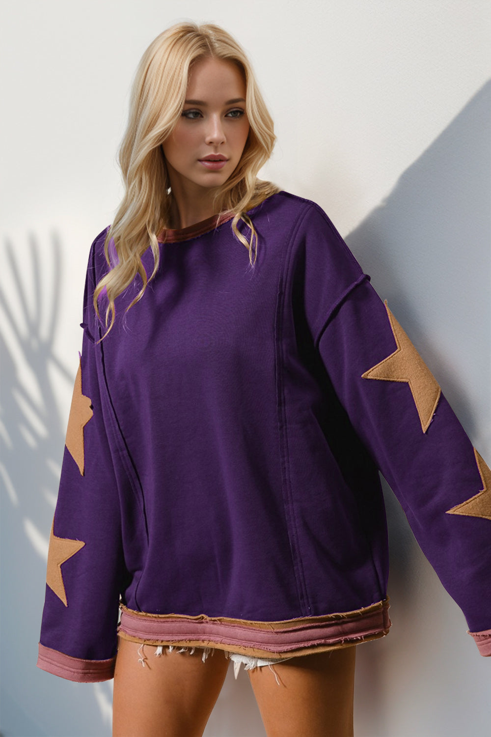 Back view star patched oversized sweatshirt – Voguelle
