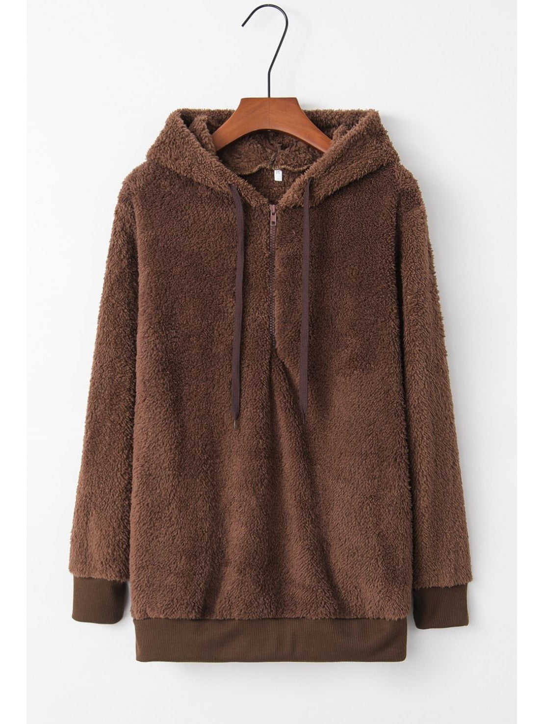 Casual street style look in brown fuzzy teddy hoodie – Voguelle