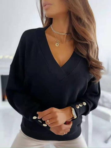 Blue V-neck sweatshirt with relaxed silhouette – Voguelle