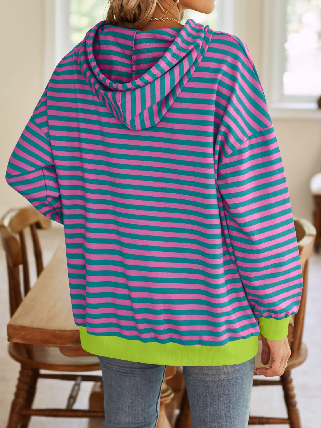 Casual striped hoodie with vibrant yellow accents – Voguelle