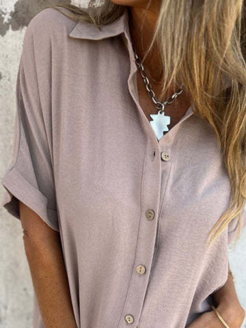 Short sleeve black shirt with wooden buttons – Voguelle