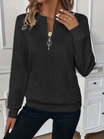 Model styling textured long sleeve half zip sweatshirt – Voguelle