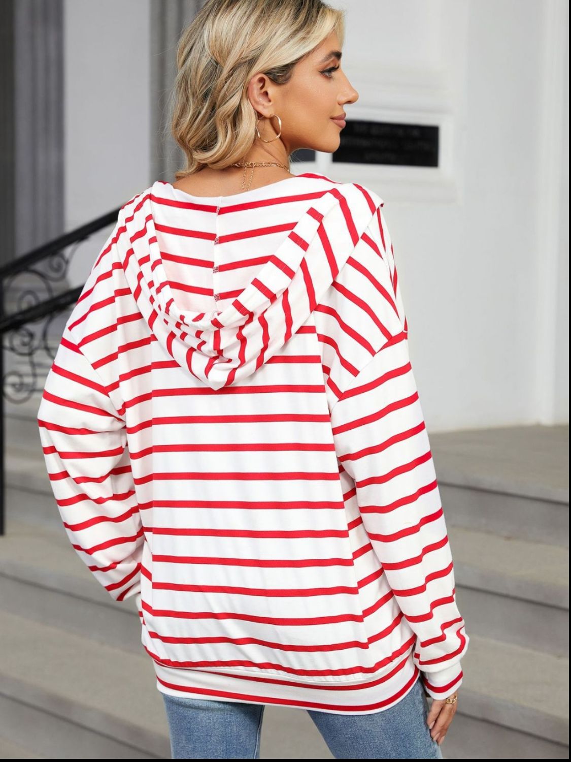 Striped drawstring hoodie with long sleeves – Voguelle