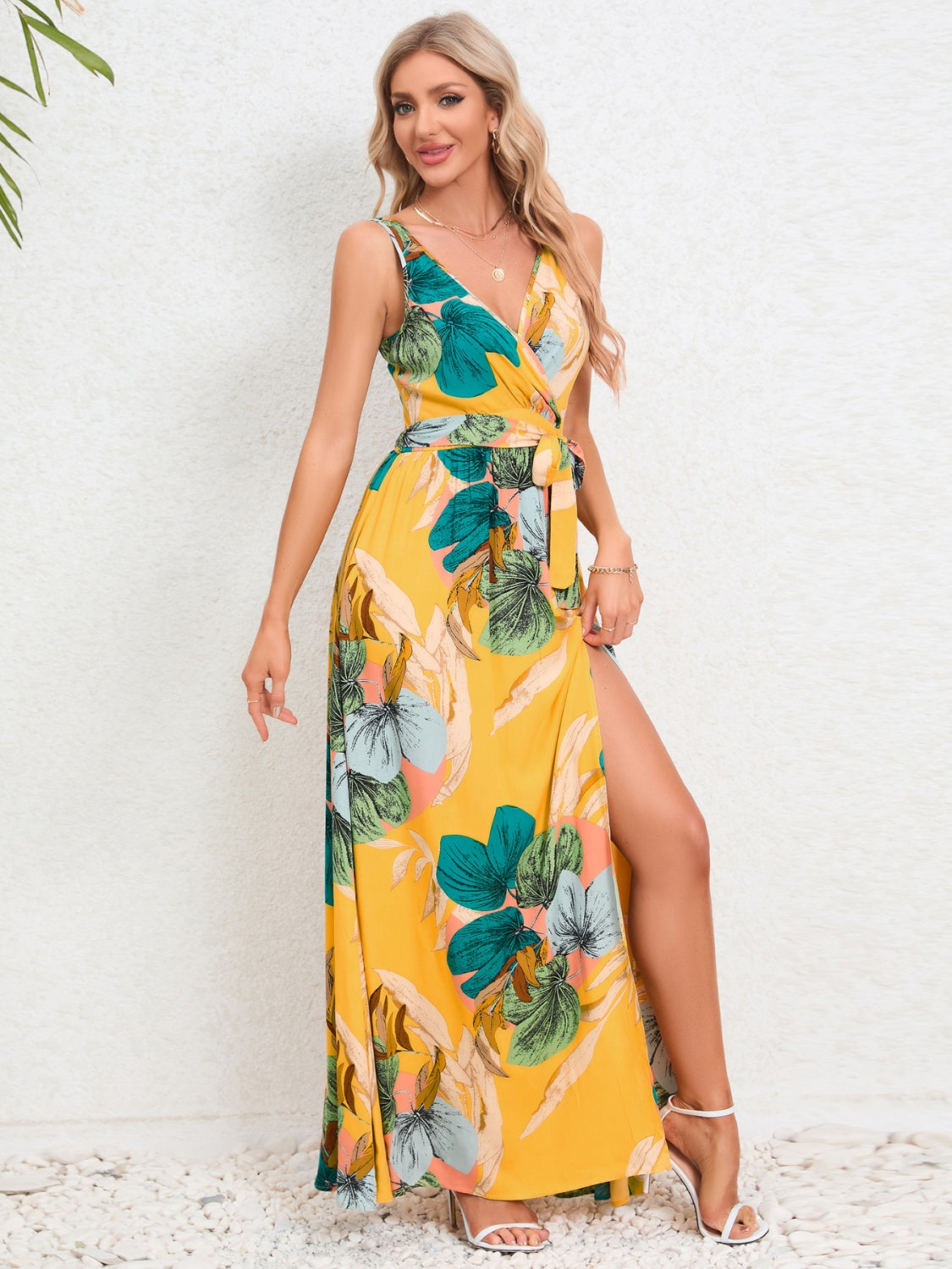 Light fabric flow of floral slit wrap maxi dress – Voguelle