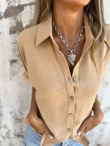 Women’s black rolled sleeve button shirt – Voguelle