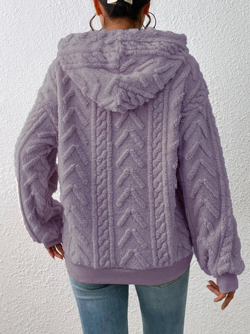 Relaxed fit beige fleece hoodie with textured finish – Voguelle
