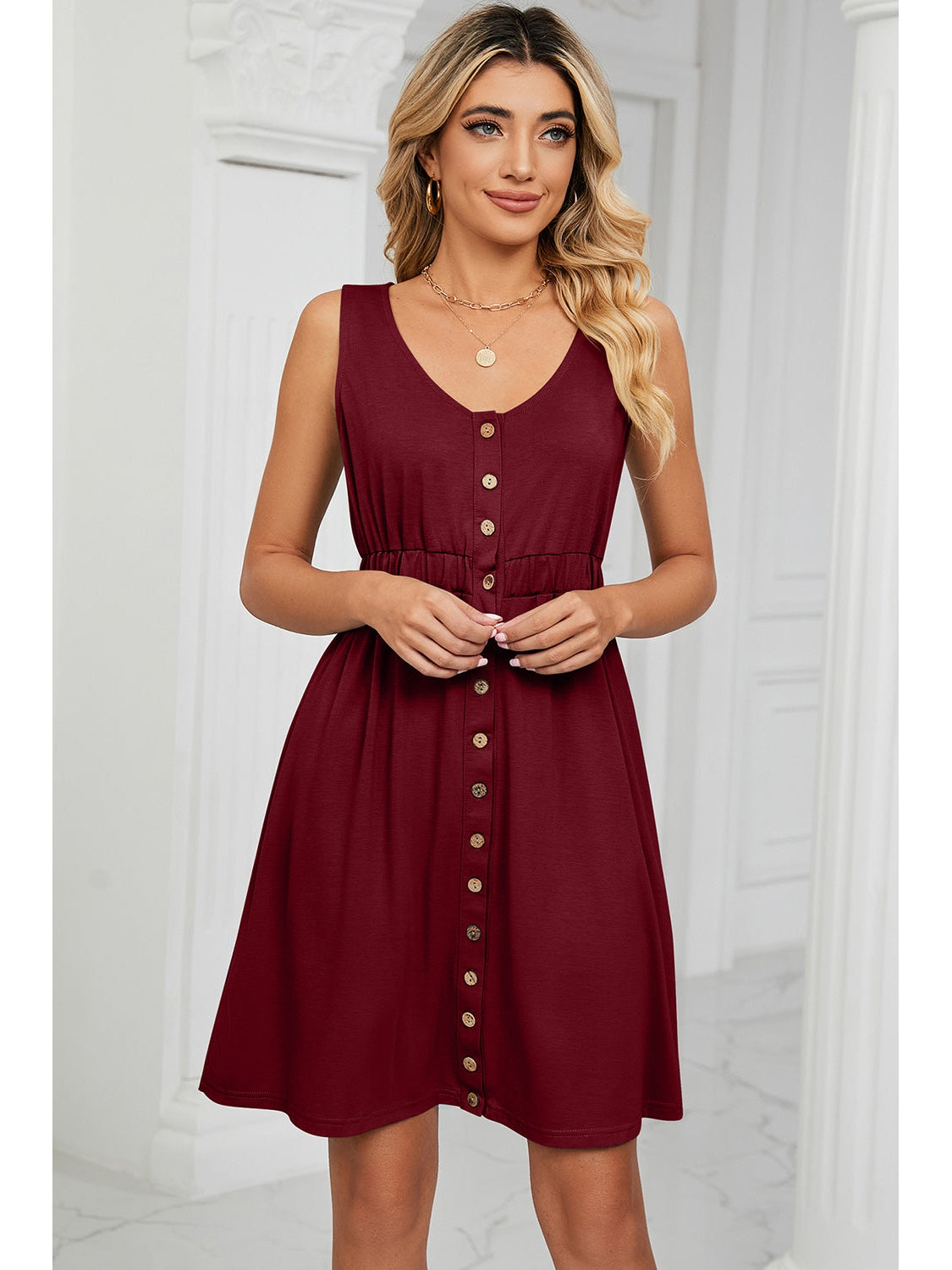 Close-up button detail on Mini Dress – Voguelle