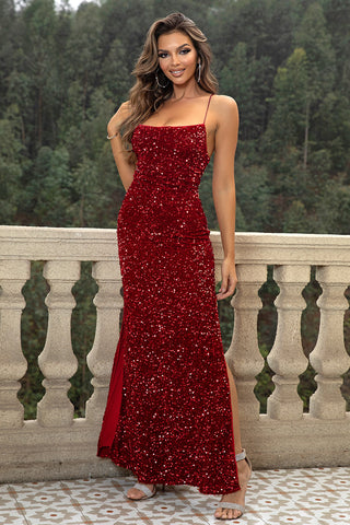 Backless lace-up detail Sequin Maxi Dress – Voguelle
