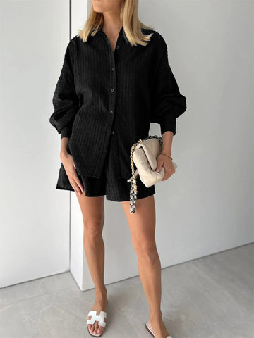 Back view of relaxed fit textured cotton shirt – Voguelle