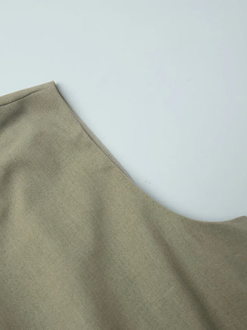 Beige sleeveless linen-cotton skirt set for women – Voguelle