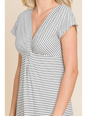 Back view of Striped V-neck Midi Dress – Voguelle