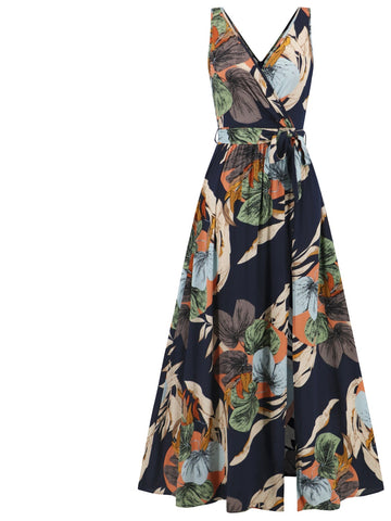 Outdoor shot of floral slit surplice maxi dress – Voguelle