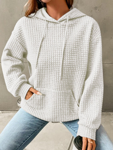 Close-up beige waffle textured hoodie – Voguelle