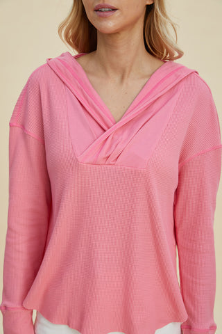 Womens pink hoodie with relaxed fit and drawstring hood – Voguelle