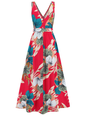 Back slit flow of floral surplice maxi dress – Voguelle