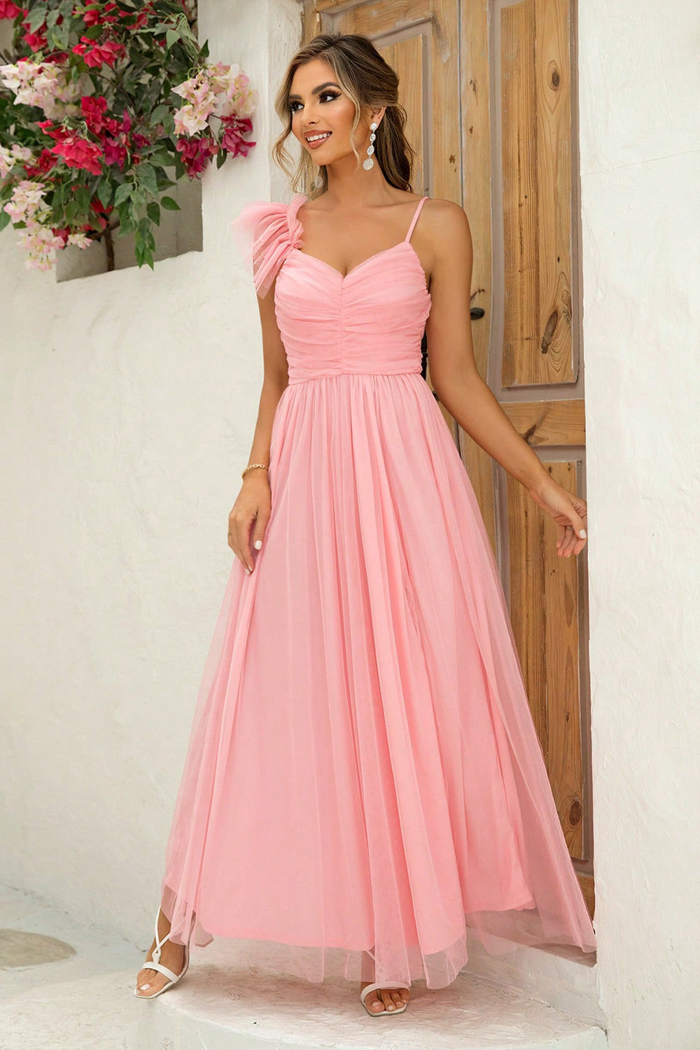 Sophisticated asymmetrical blue gown with side slit – Voguelle