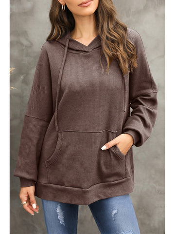 Relaxed fit waffle-knit hoodie in gray for women – Voguelle