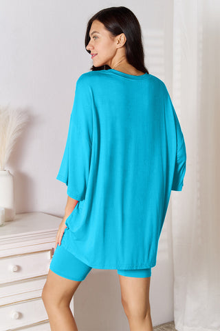 Back view of brown rayon lounge top and shorts set – Voguelle
