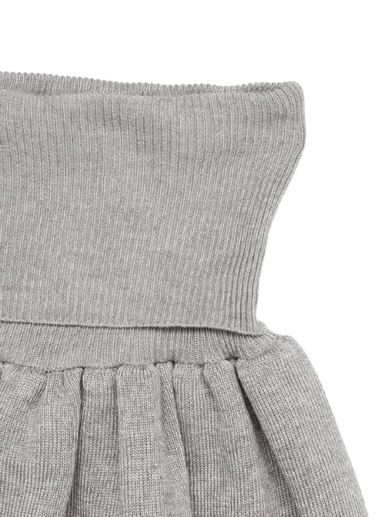 Back view grey knit skirt and ribbed crop top two-piece set – Voguelle