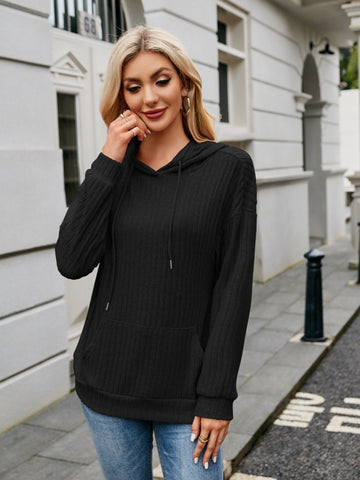 Drawstring hoodie in ribbed knit beige fabric – Voguelle