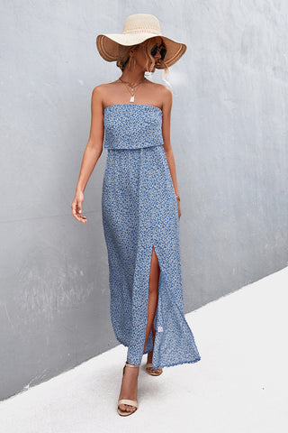 Side view strapless split maxi dress – Voguelle