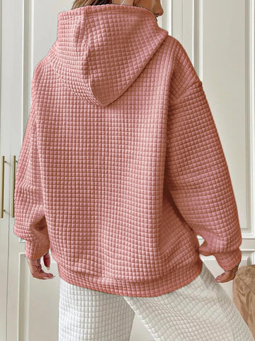 Front-facing view beige drawstring hoodie – Voguelle