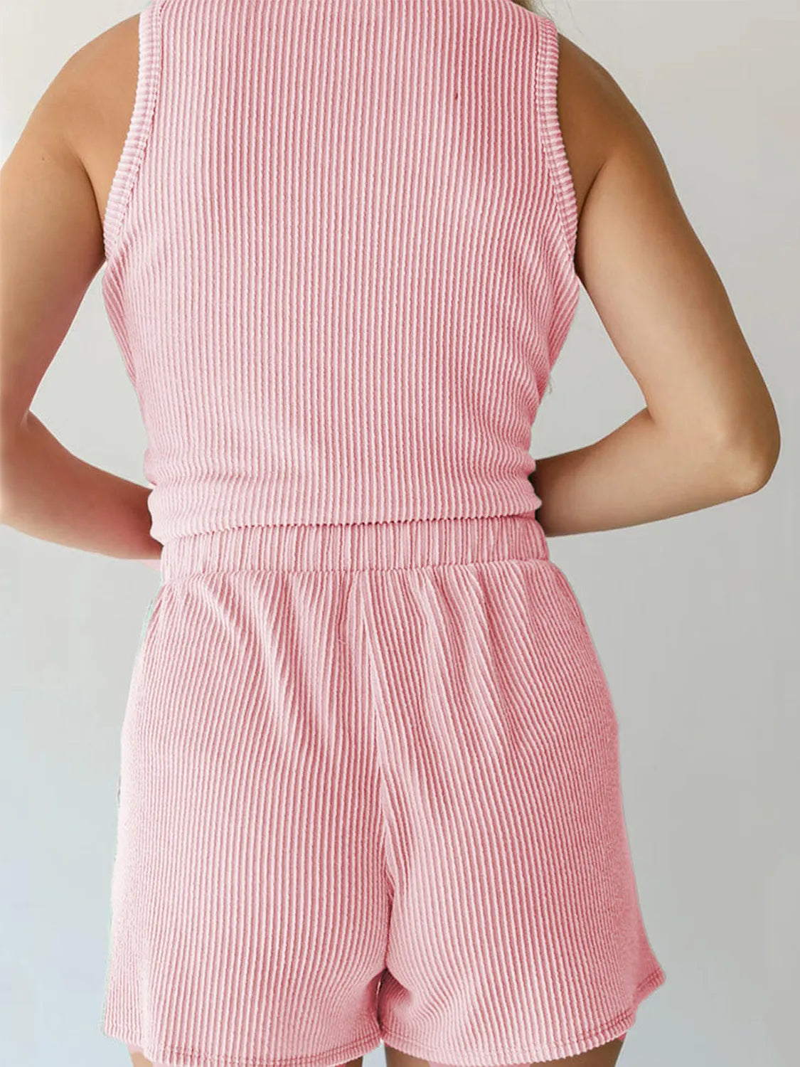 Women’s pink ribbed lounge set with sleeveless top – Voguelle